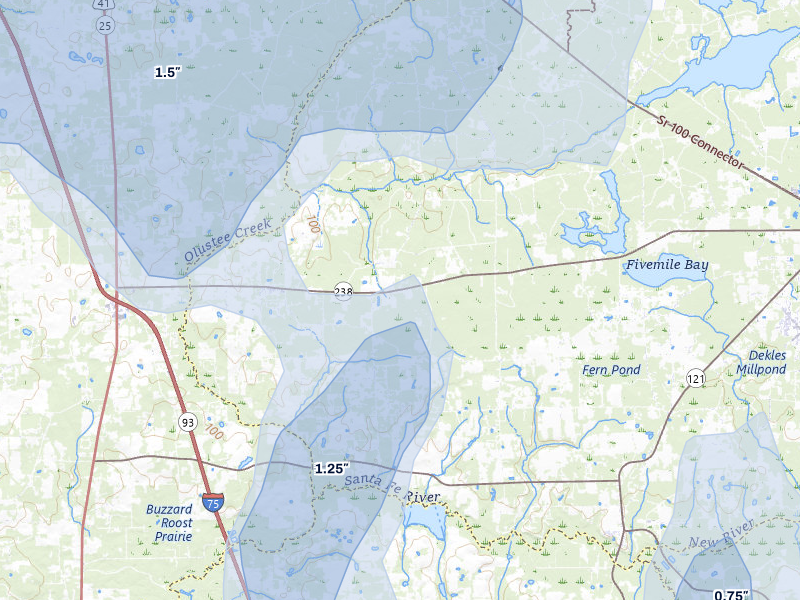 NEXRAD radar-signature map of the hail storm over Lake Butler, FL on May 17, 2026