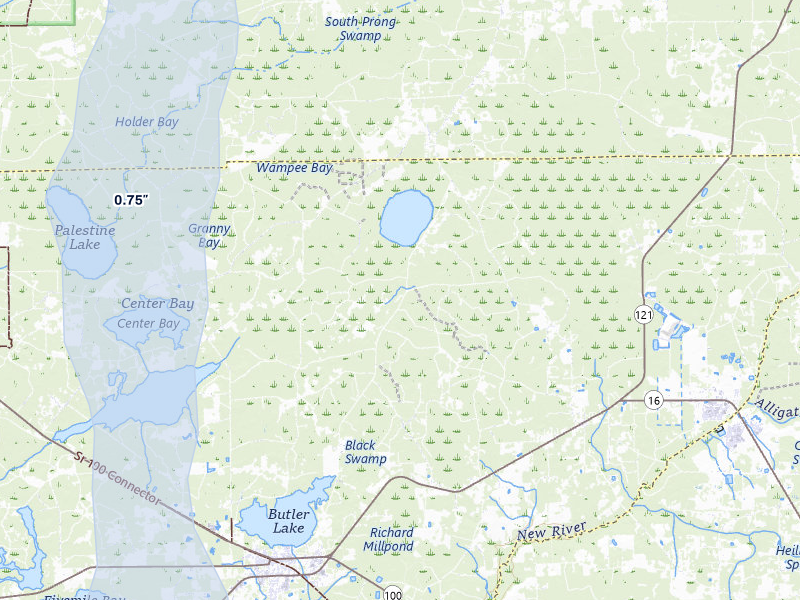 NEXRAD radar-signature map of the hail storm over Lake Butler, FL on Aug 5, 2026