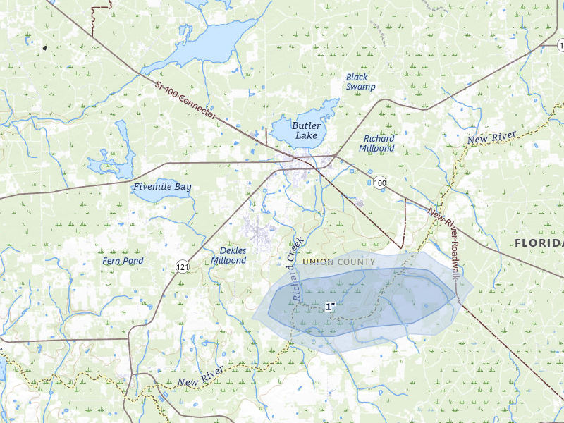 NEXRAD radar-signature map of the hail storm over Lake Butler, FL on Aug 20, 2026