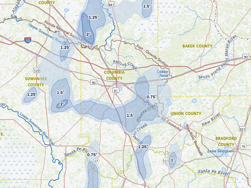 NEXRAD radar-signature map of the hail storm over Lake City, FL on May 17, 2026