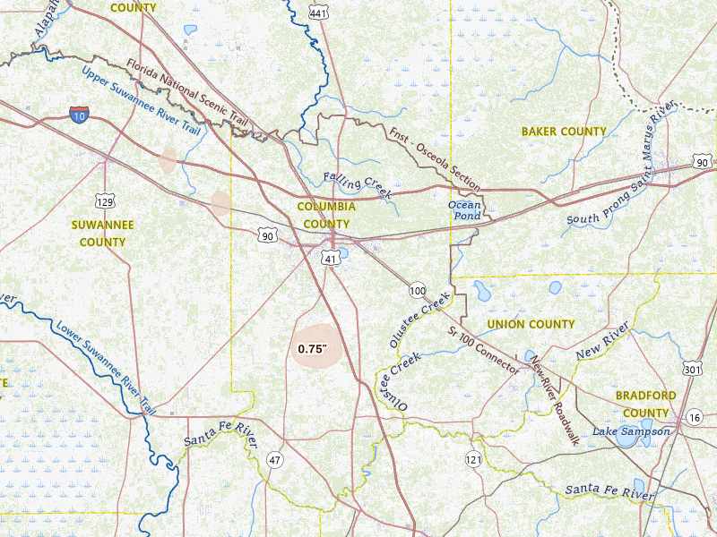 Radar-estimated hail-size map of the storm over Lake City, FL on Jun 20, 2026