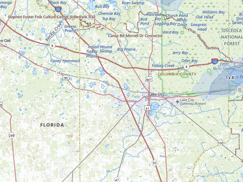 NEXRAD radar-signature map of the hail storm over Lake City, FL on Aug 6, 2026