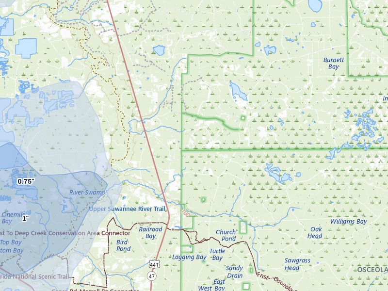 NEXRAD radar-signature map of the hail storm over Lake City, FL on Aug 9, 2026