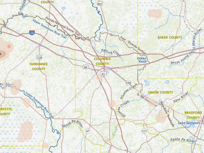 Radar-estimated hail-size map of the storm over Lake City, FL on Aug 20, 2026