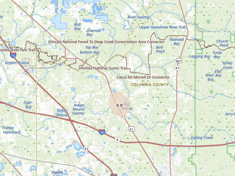 Radar-estimated hail-size map of the storm over Lake City, FL
