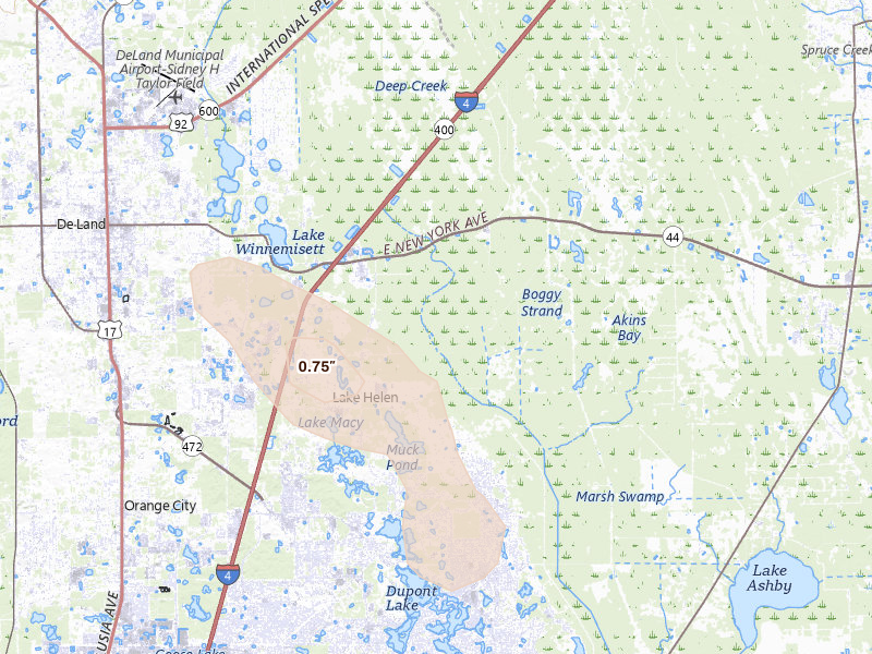 Radar-estimated hail-size map of the storm over Lake Helen, FL