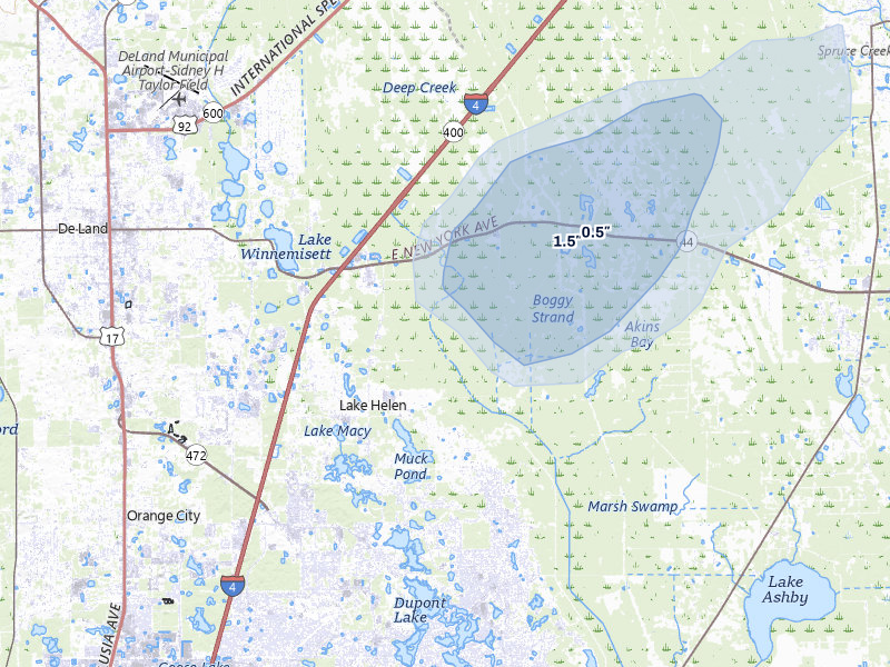 NEXRAD radar-signature map of the hail storm over Lake Helen, FL on Jul 5, 2026