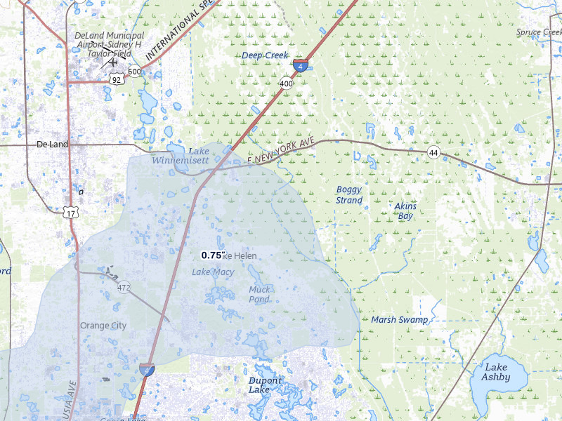 NEXRAD radar-signature map of the hail storm over Lake Helen, FL on Jul 30, 2026