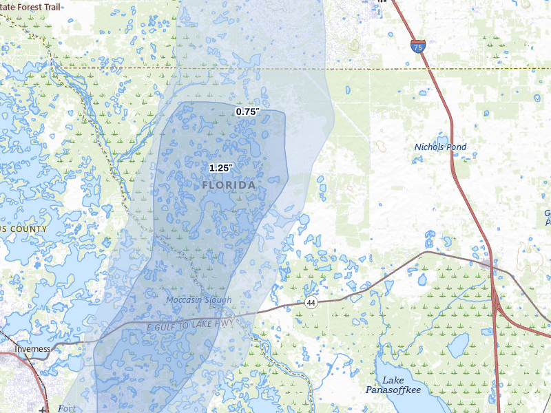 NEXRAD radar-signature map of the hail over Lake Panasoffkee, FL