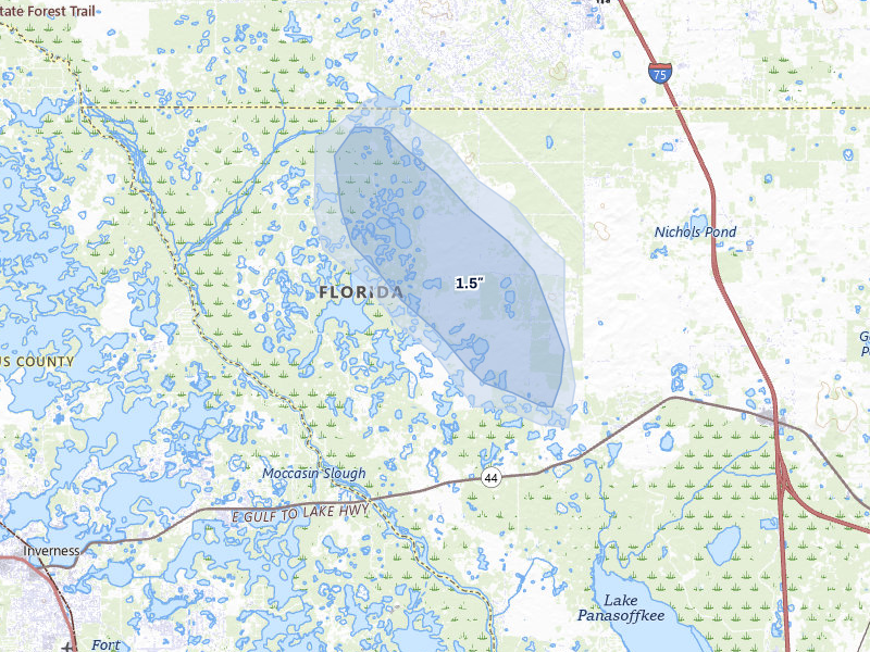 NEXRAD radar-signature map of the hail storm over Lake Panasoffkee, FL on May 16, 2026