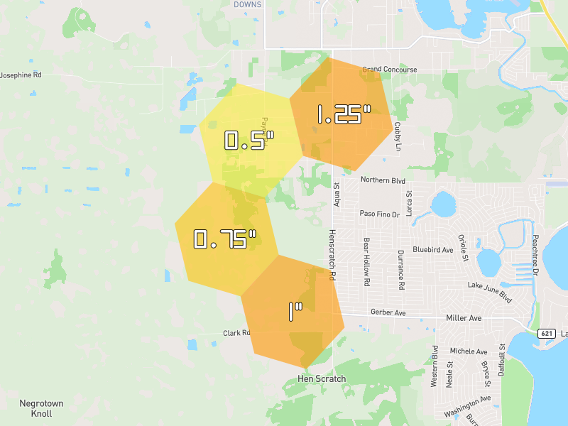 Hail map of Lake Placid, FL on Jun 29, 2026, hail up to 1.25"