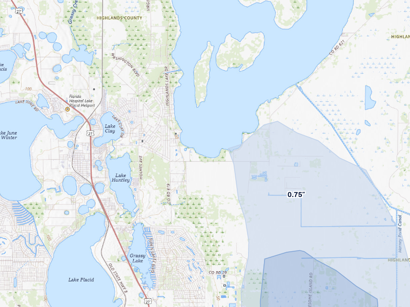NEXRAD radar-signature map of the hail storm over Lake Placid, FL on Aug 26, 2026
