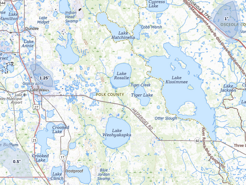 NEXRAD radar-signature map of the hail storm over Lake Wales, FL on Jun 29, 2026