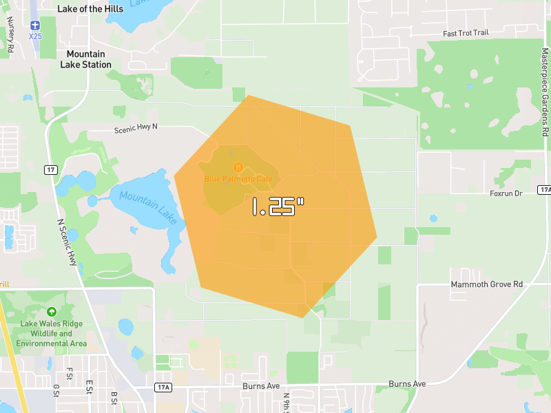 Hail map of Lake Wales, FL on Jun 29, 2026, hail up to 1.25"