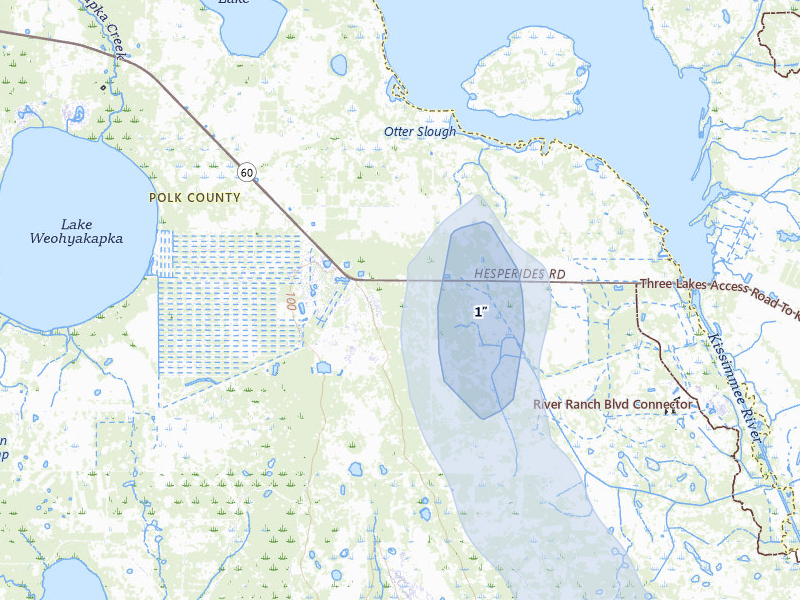 NEXRAD radar-signature map of the hail storm over Lake Wales, FL on Jun 30, 2026