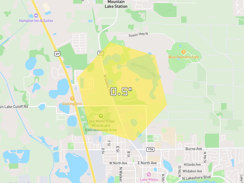 Hail map of Lake Wales, FL on Jun 30, 2026, hail up to 0.5"