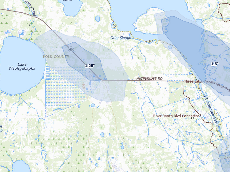 NEXRAD radar-signature map of the hail storm over Lake Wales, FL on Aug 12, 2026