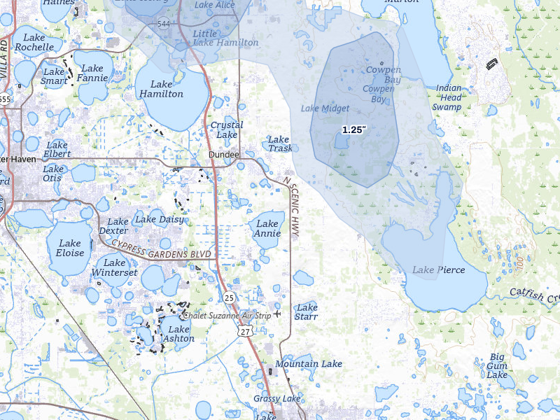 NEXRAD radar-signature map of the hail storm over Lake Wales, FL on Aug 19, 2026