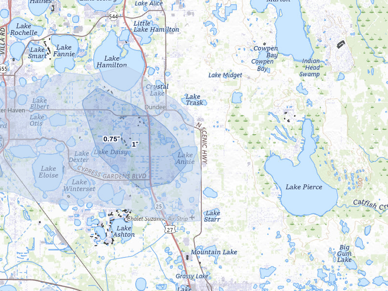 NEXRAD radar-signature map of the hail storm over Lake Wales, FL on Aug 20, 2026