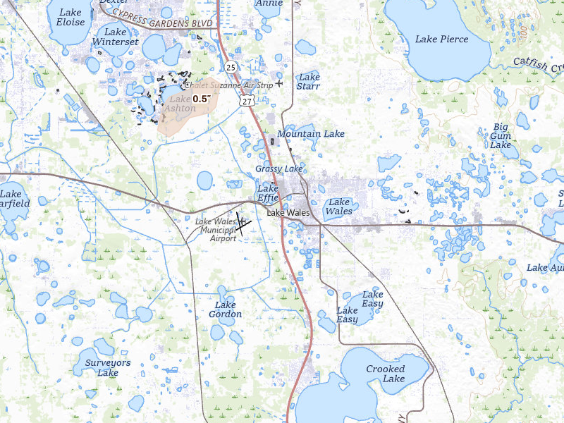 Radar-estimated hail-size map of the storm over Lake Wales, FL