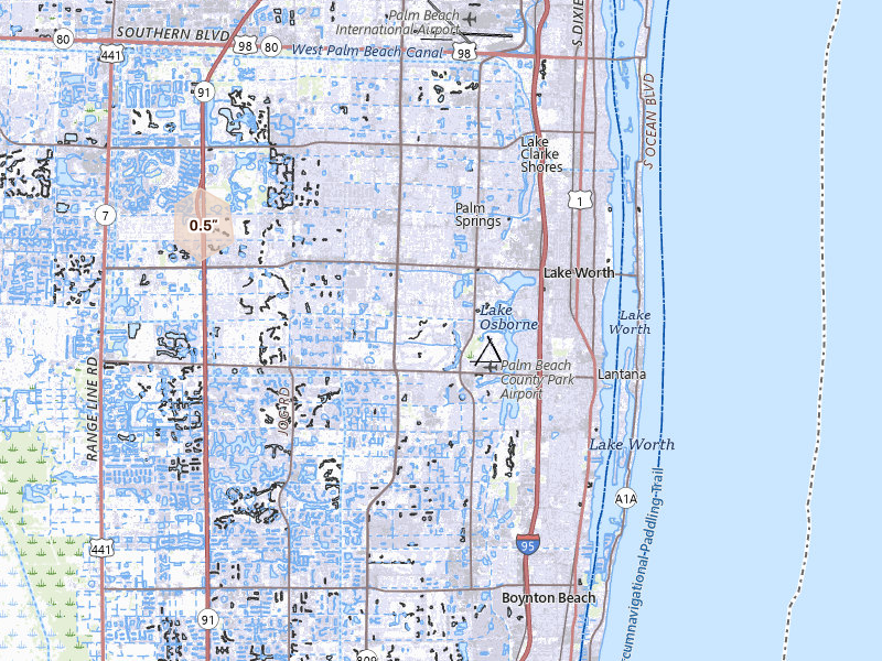 Radar-estimated hail-size map of the storm over Lake Worth, FL on Apr 26, 2026