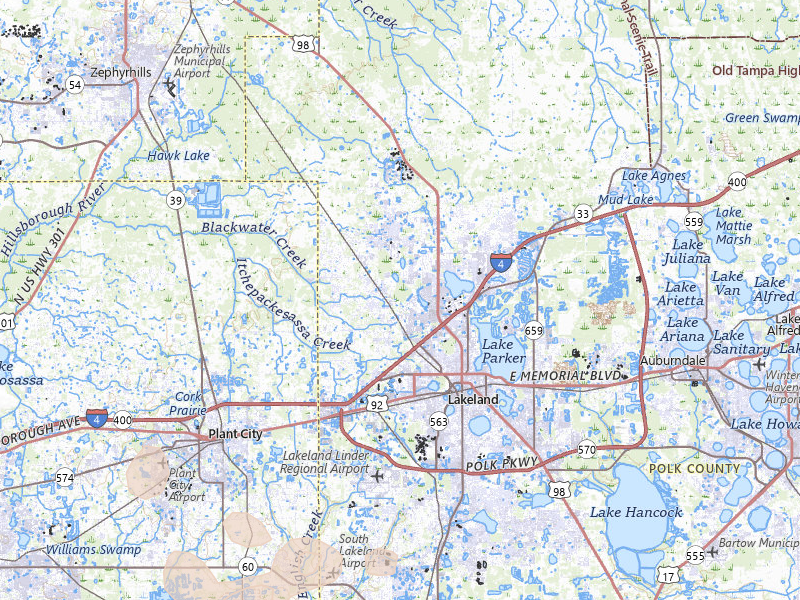 Radar-estimated hail-size map of the storm over Lakeland, FL on Jul 8, 2026