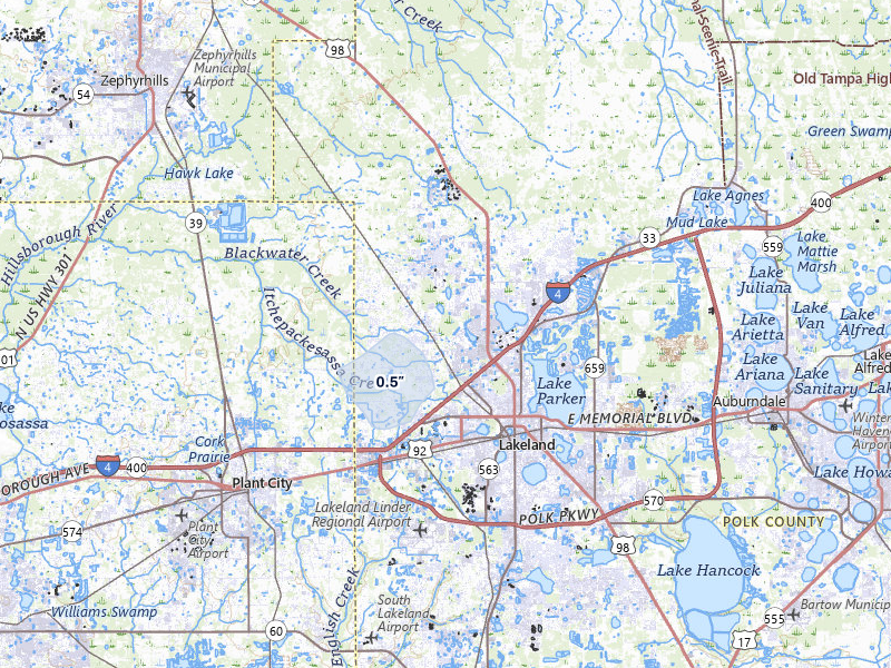 NEXRAD radar-signature map of the hail storm over Lakeland, FL on Jul 28, 2026