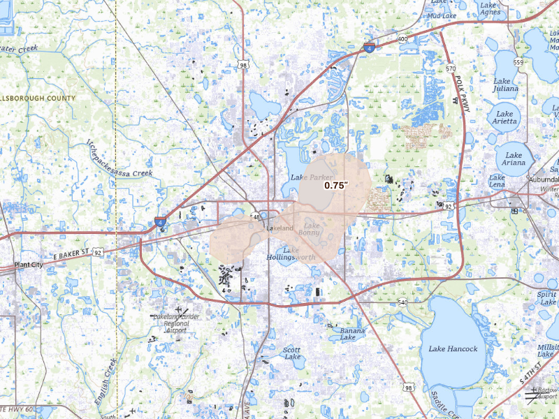 Radar-estimated hail-size map of the storm over Lakeland, FL
