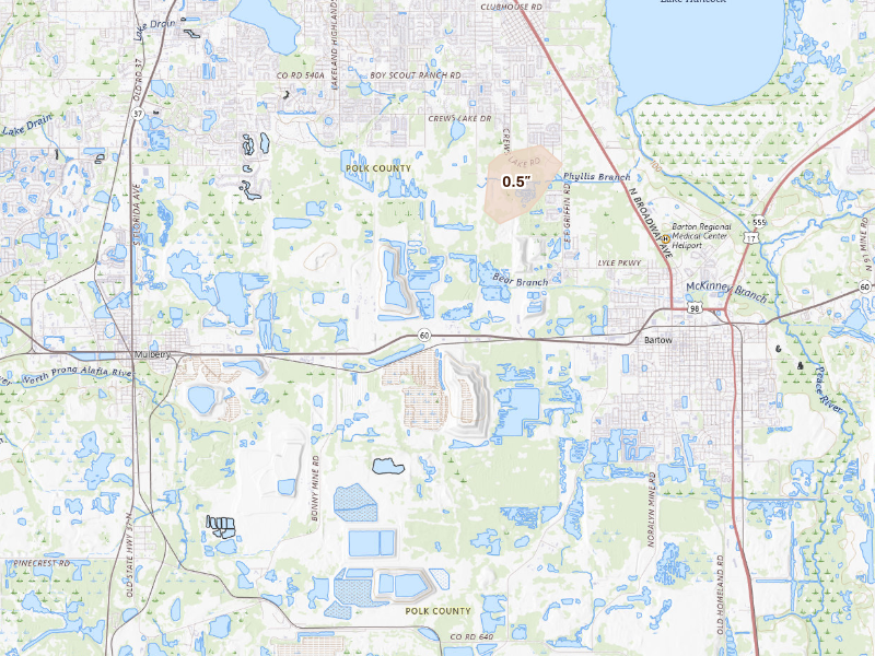 Radar-estimated hail-size map of the storm over Lakeland, FL