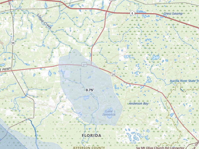 NEXRAD radar-signature map of the hail storm over Lamont, FL on Jul 29, 2026