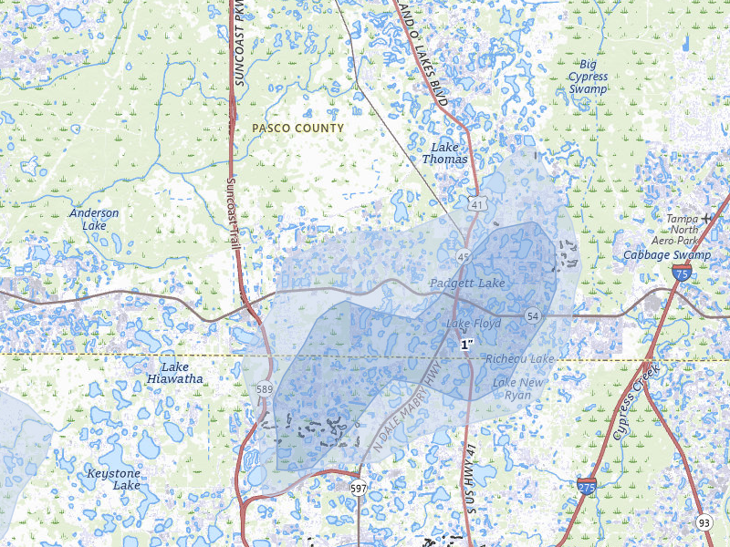NEXRAD radar-signature map of the hail storm over Land O Lakes, FL on Mar 5, 2026