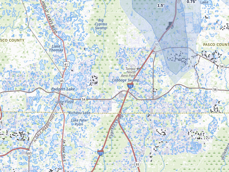 NEXRAD radar-signature map of the hail over Land O Lakes, FL