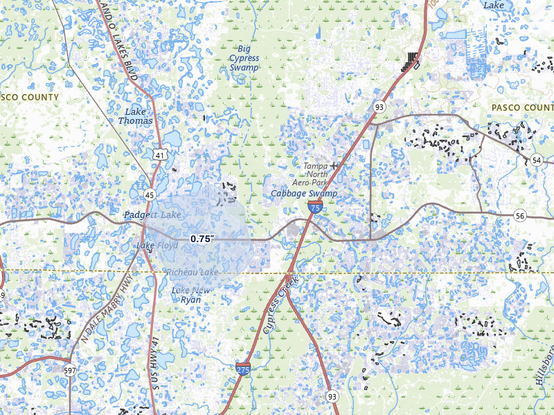 NEXRAD radar-signature map of the hail storm over Land O Lakes, FL on Mar 16, 2026