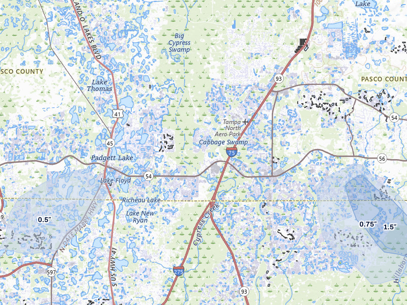NEXRAD radar-signature map of the hail storm over Land O Lakes, FL on Jun 27, 2026