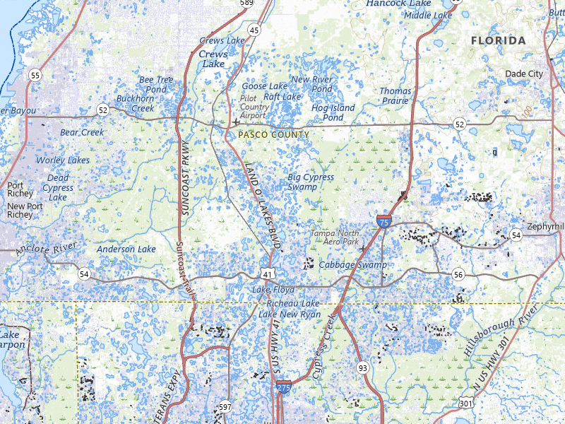 Radar-estimated hail-size map of the storm over Land O Lakes, FL on Jul 13, 2026