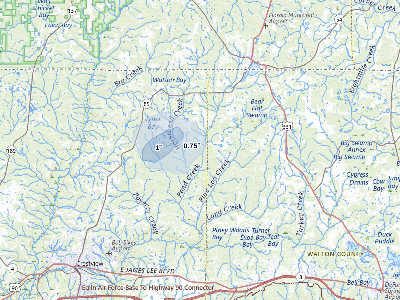 NEXRAD radar-signature map of the hail over Laurel Hill, FL