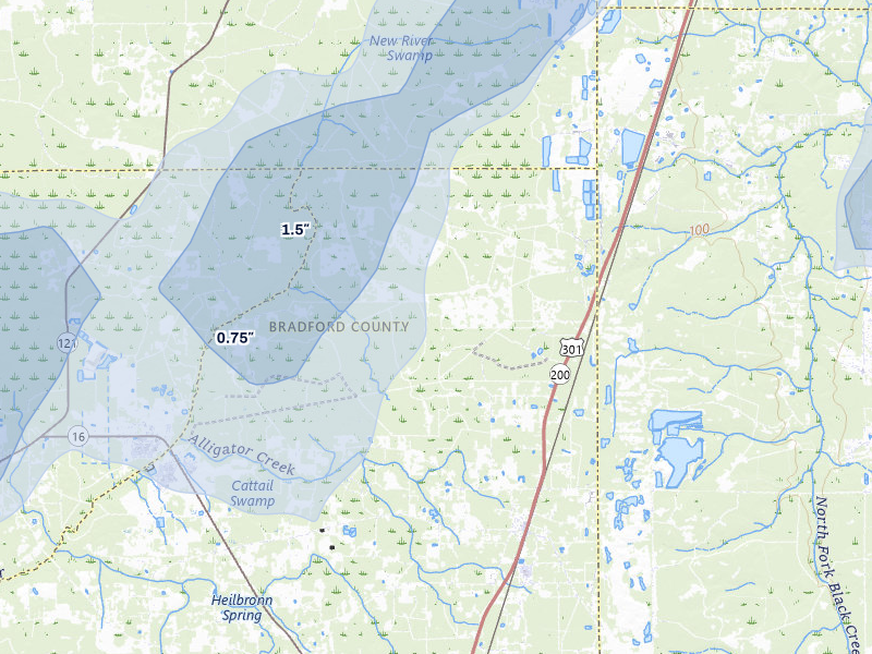 NEXRAD radar-signature map of the hail storm over Lawtey, FL on Aug 19, 2026