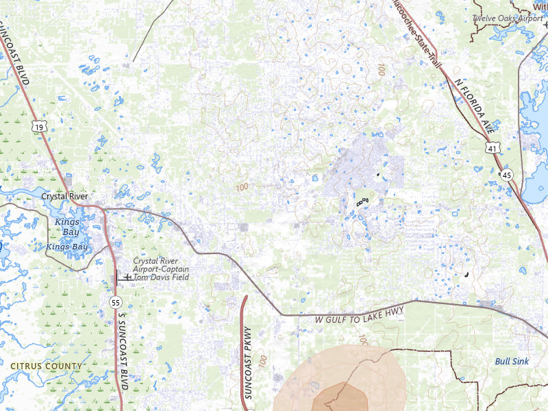 Radar-estimated hail-size map of the storm over Lecanto, FL on Jul 10, 2026