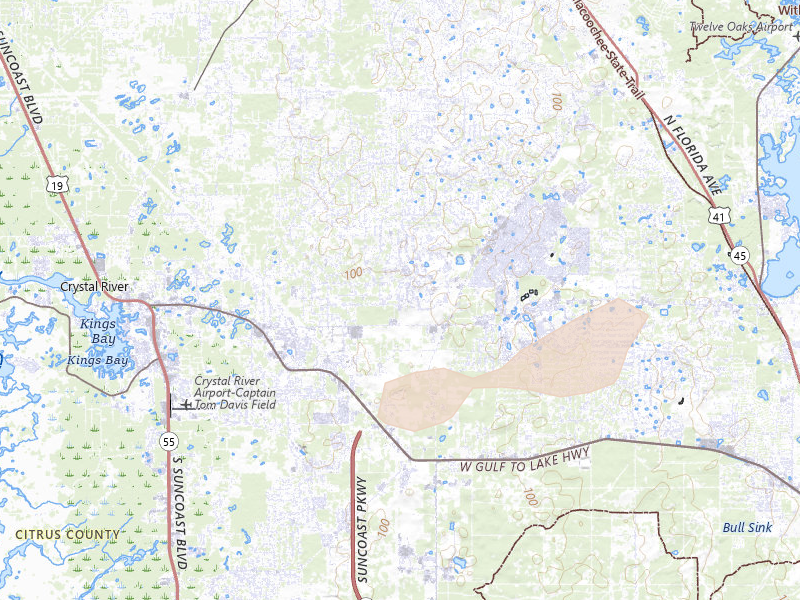 Radar-estimated hail-size map of the storm over Lecanto, FL on Jul 11, 2026