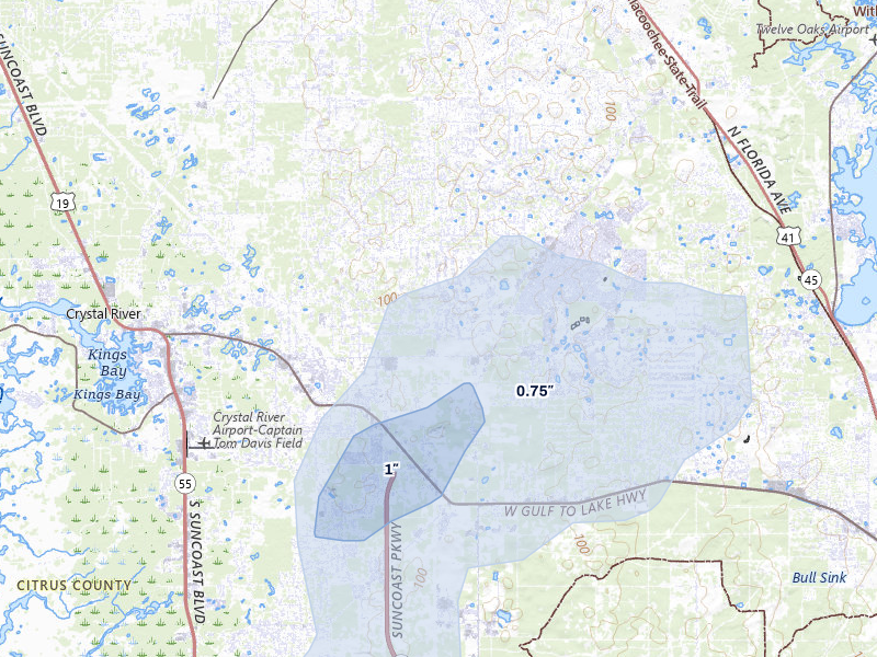 NEXRAD radar-signature map of the hail storm over Lecanto, FL on Jul 11, 2026