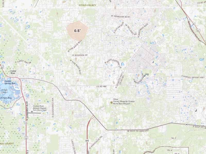 Radar-estimated hail-size map of the storm over Lecanto, FL