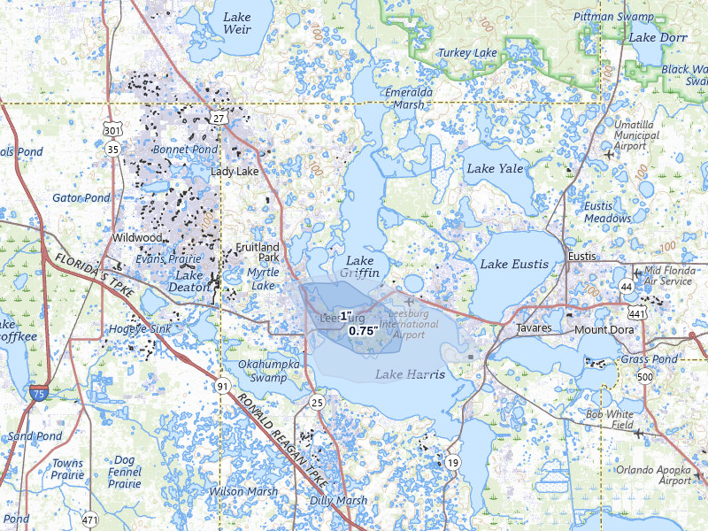 NEXRAD radar-signature map of the hail storm over Leesburg, FL on May 29, 2026