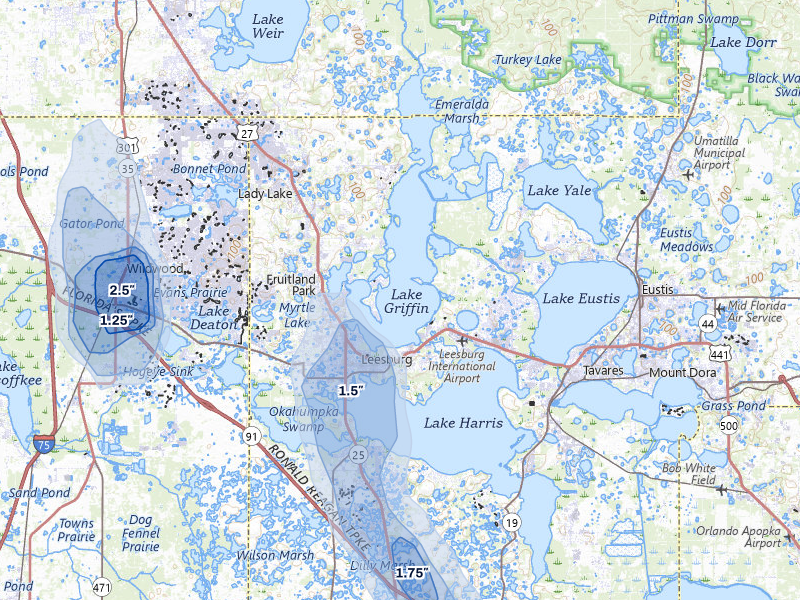 NEXRAD radar-signature map of the hail storm over Leesburg, FL on Jun 29, 2026