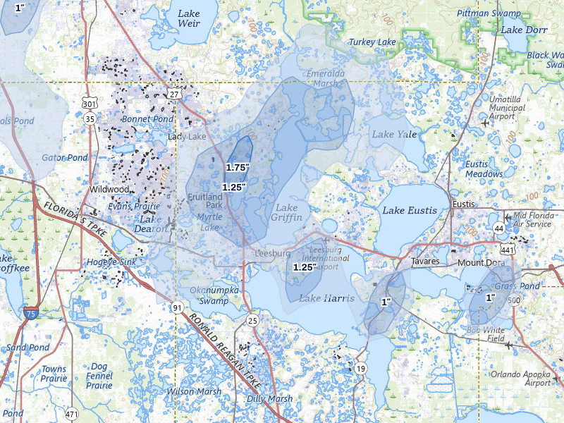 NEXRAD radar-signature map of the hail storm over Leesburg, FL on Jun 30, 2026