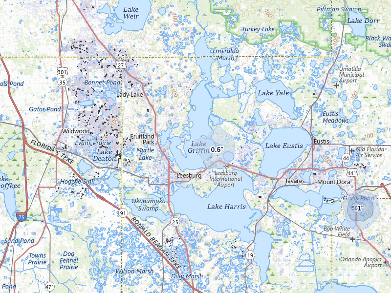 NEXRAD radar-signature map of the hail storm over Leesburg, FL on Jul 6, 2026