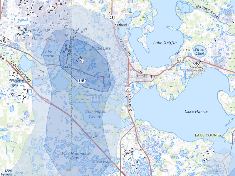 NEXRAD radar-signature map of the hail storm over Leesburg, FL on Aug 19, 2026