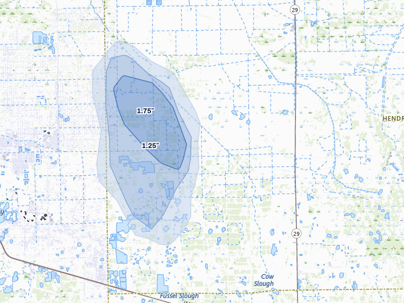 NEXRAD radar-signature map of the hail over Lehigh Acres, FL
