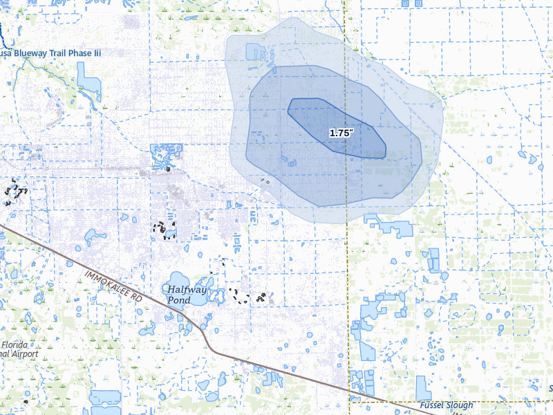 NEXRAD radar-signature map of the hail storm over Lehigh Acres, FL on Aug 26, 2026