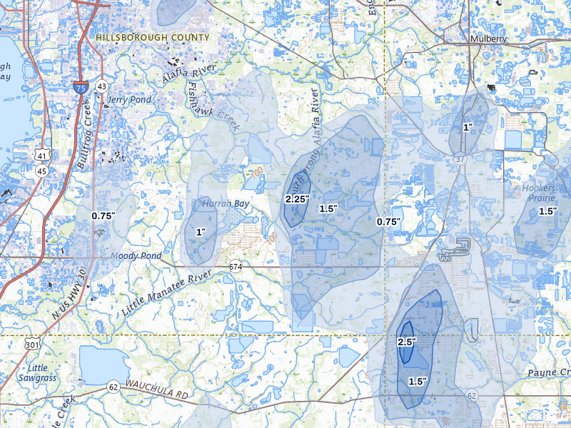 NEXRAD radar-signature map of the hail over Lithia, FL