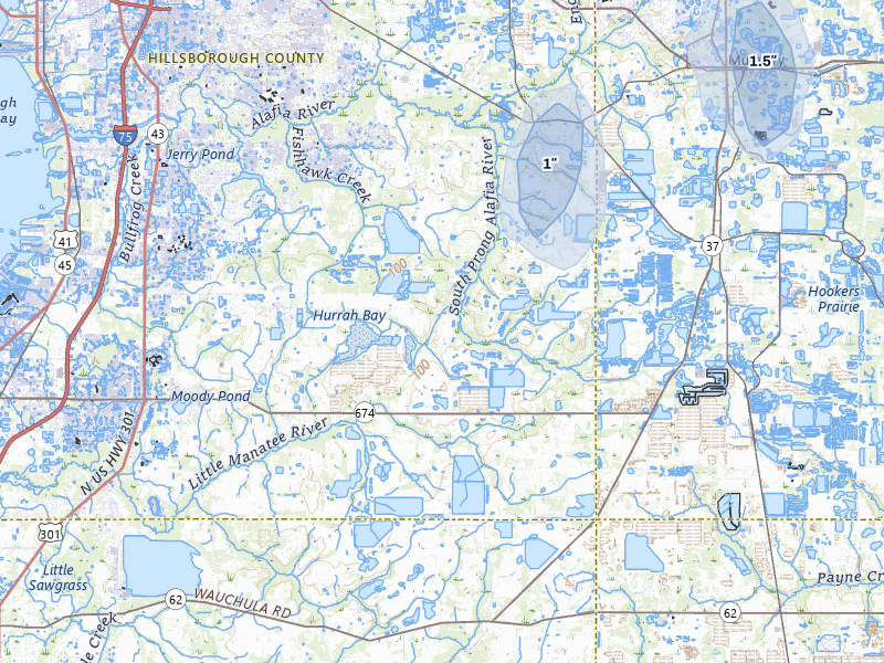 NEXRAD radar-signature map of the hail storm over Lithia, FL on Jul 6, 2026